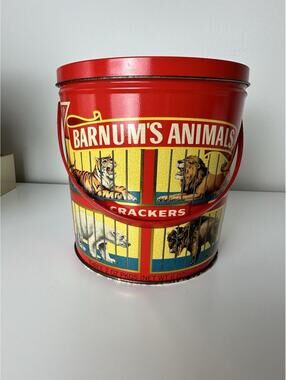 Vtg 1991 Nabisco Barnums Animal Crackers Circus Tin Pail Bucket w/ Handle EMPTY